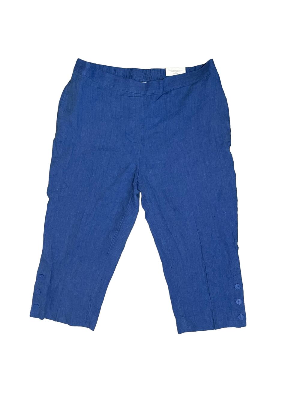 NEW Chico’s Casual Straight Leg Linen Button Hem Crop Pants Blue Size 3 (US 16)